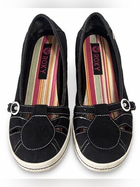 Roxy Hidden Wedge Sneakers Y2K Black Canvas Mary Jane Shoes Womens 9